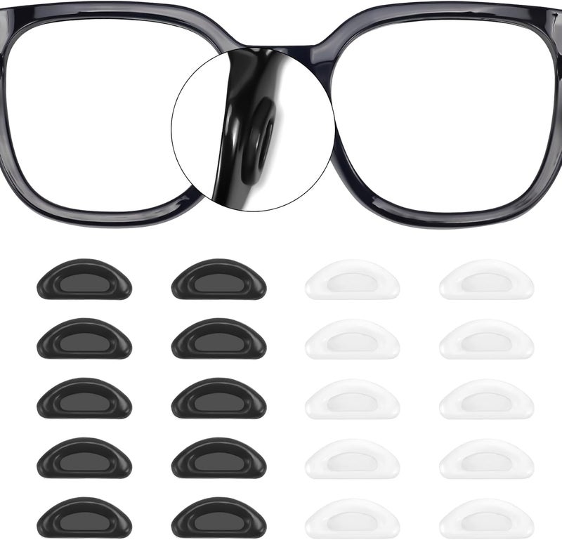 YR 20 Pairs Eyeglass Nose Pads Stick On Silicone Anti-Slip for Glasses Sunglasses Thin Nose Pads Eyeglasses, Adhesive Nose Pad for Eyeglass, Anti Slip Eyeglass Nose Pads (10Clear+10Black) - Image 1